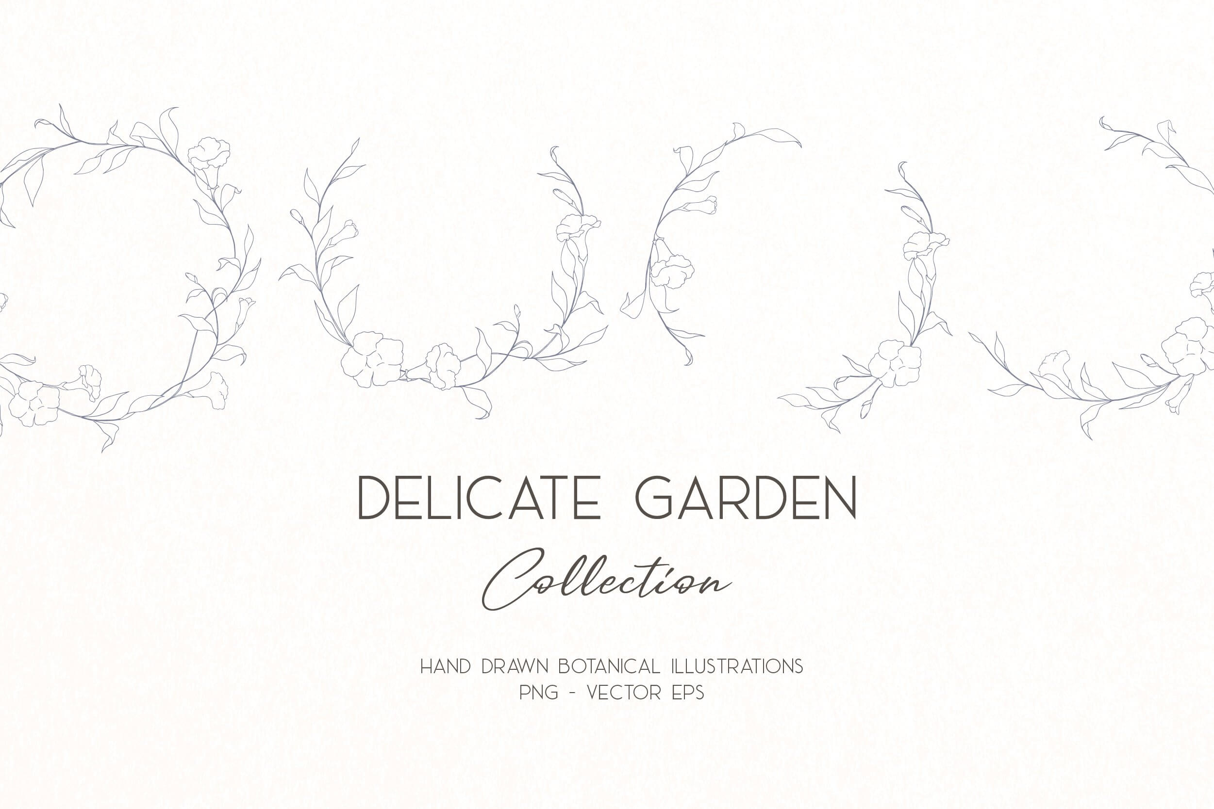 hand drawn botanical delicate garden for personal use.