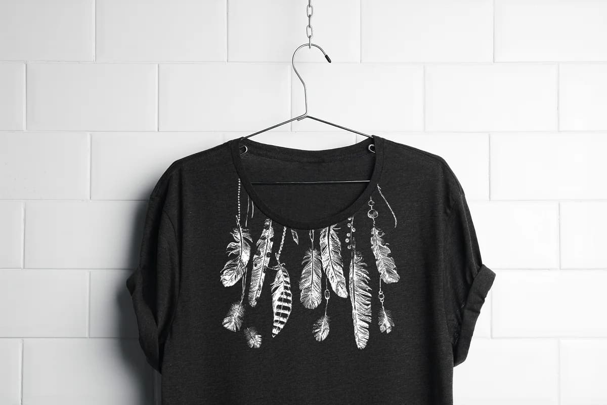 hand sketched feathers t-shirt mockup.