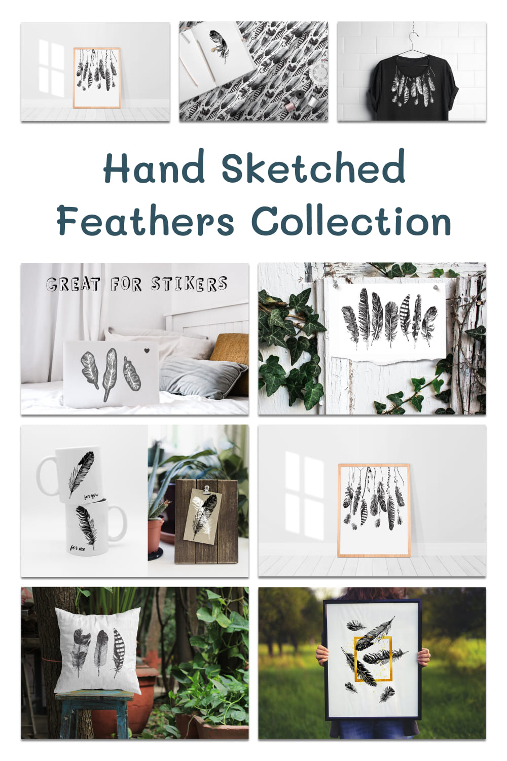 Hand Sketched Feathers Collection pinterest image.