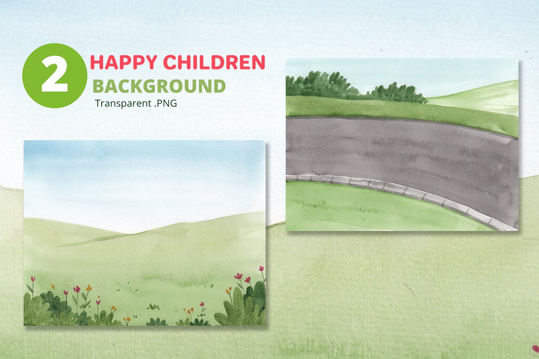 happy children spring watercolor illustration background.