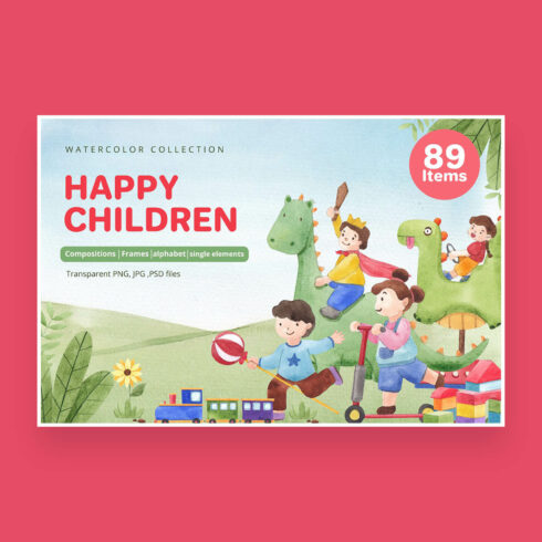 happy children spring watercolor illustration cover image.