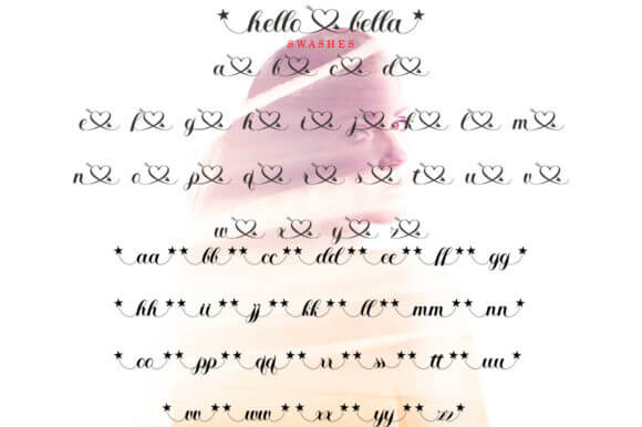 hello bella romantic and whimsical handwritten font swashes example.