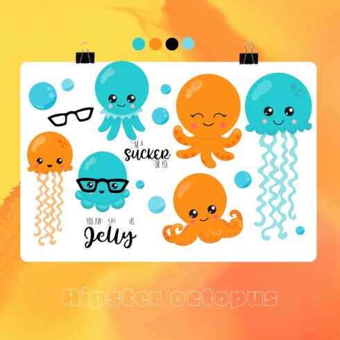 Hipster Octopus Emoji Graphics and Illustrations cover image.