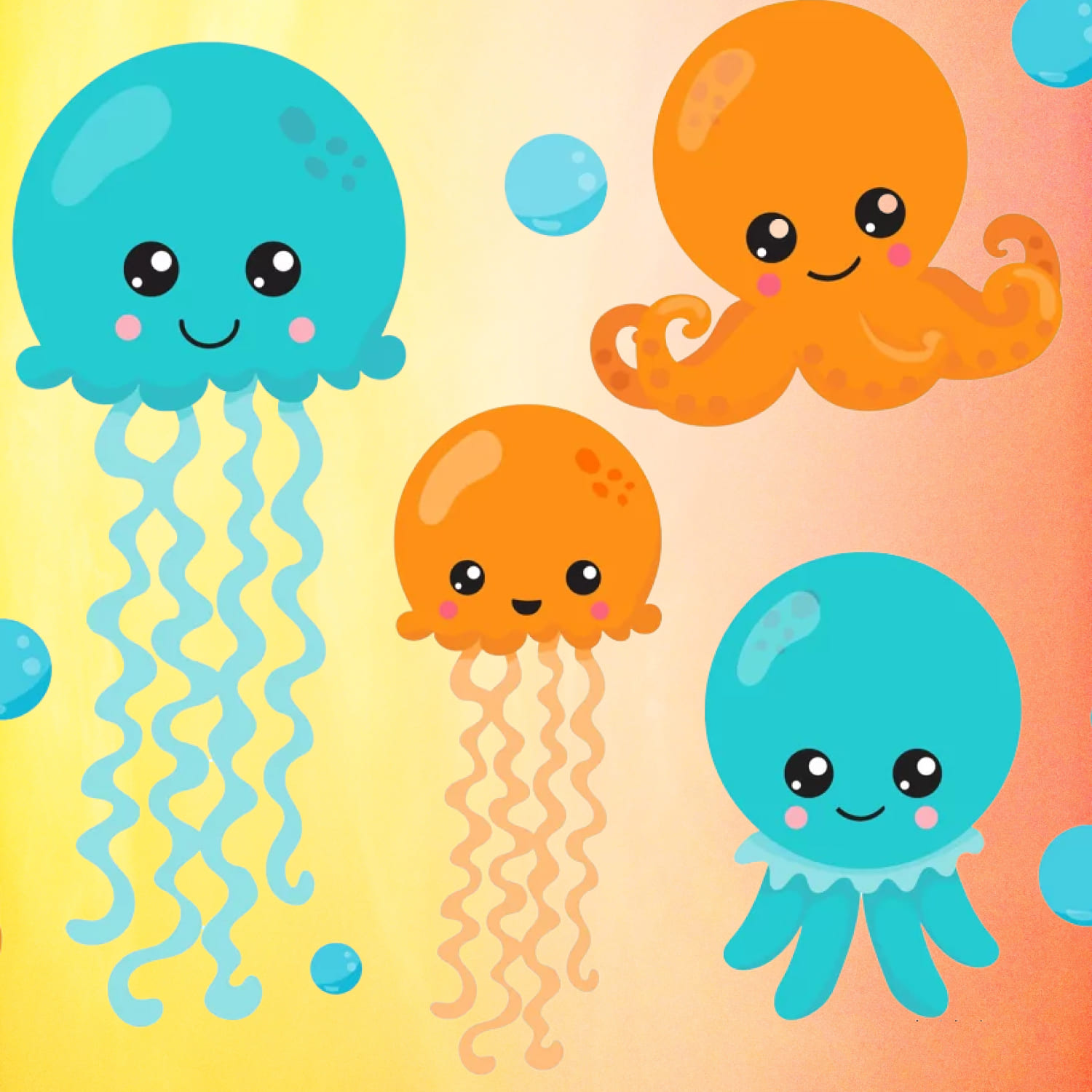 hipster octopus illustrations set.