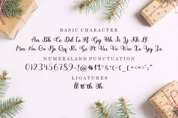 holly jolly romantic and sweet calligraphy font all symbols example.
