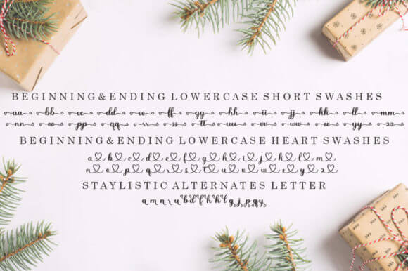 holly jolly romantic and sweet calligraphy font swashes example.