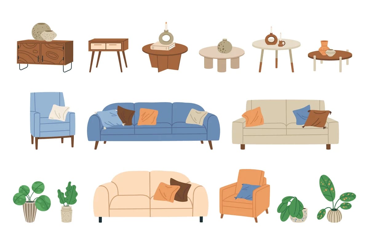 home interior furniture illustrations.