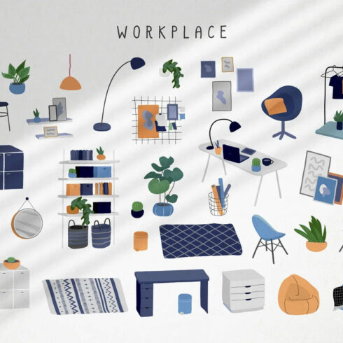 hugge furniture collection workplace design in blue colors.