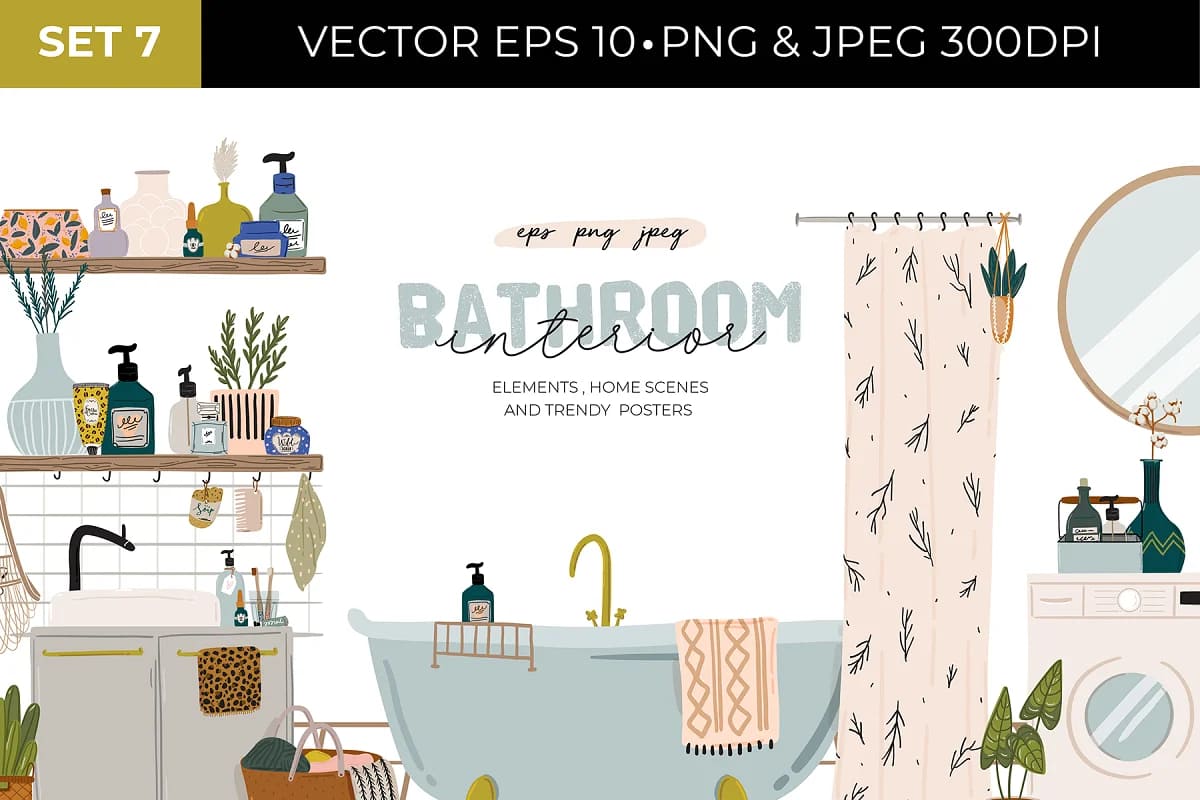 interior home decor bundle, bathroom interior set.