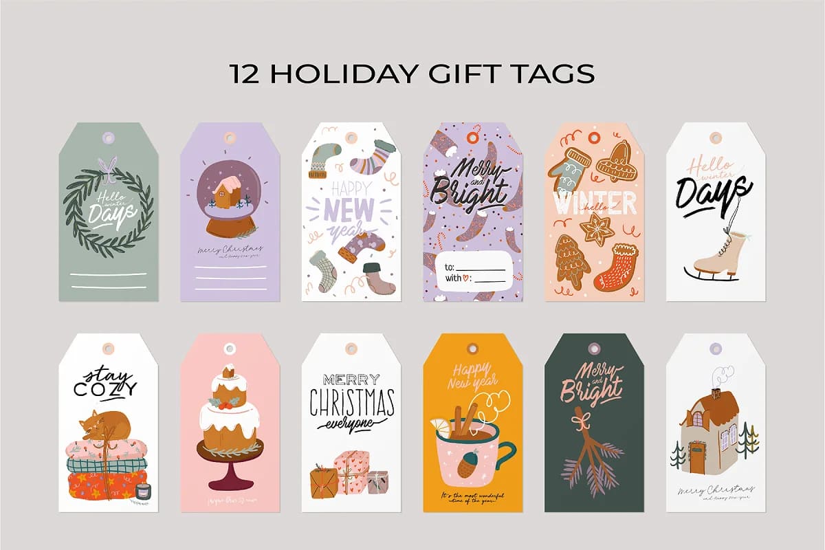 interior home decor bundle, holiday gift tags.