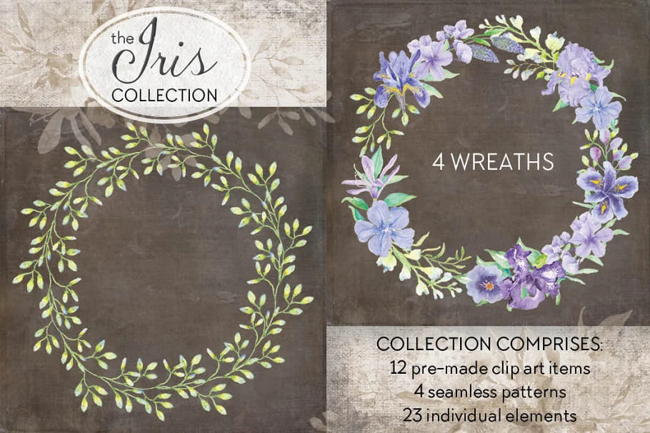 iris collection wreath.