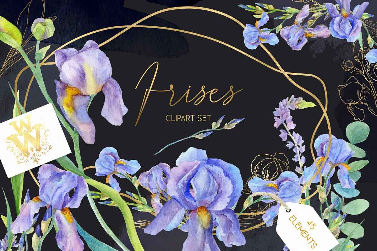 Iris Flower Watercolor Pack facebook image.