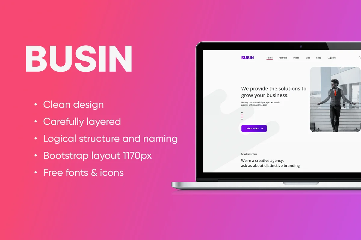 landing psd figma template busin easy to edit.