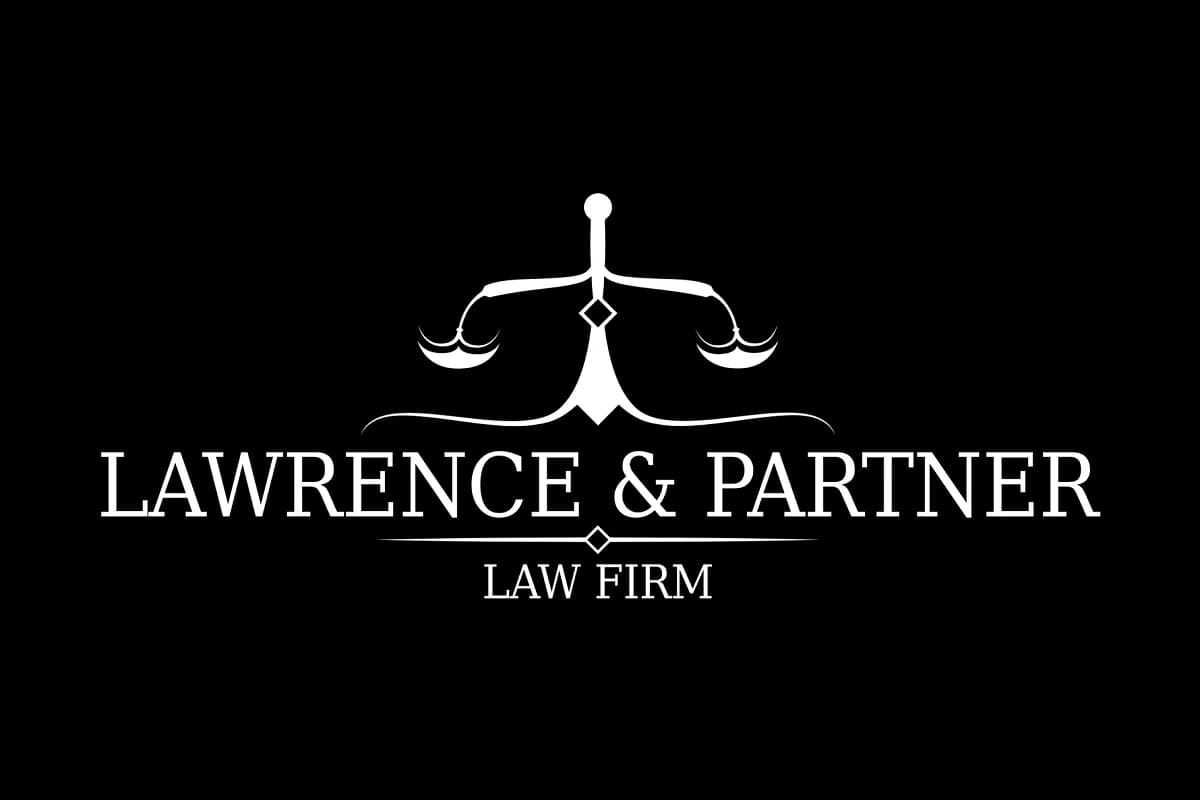 law firm white logo on dark background mockup.