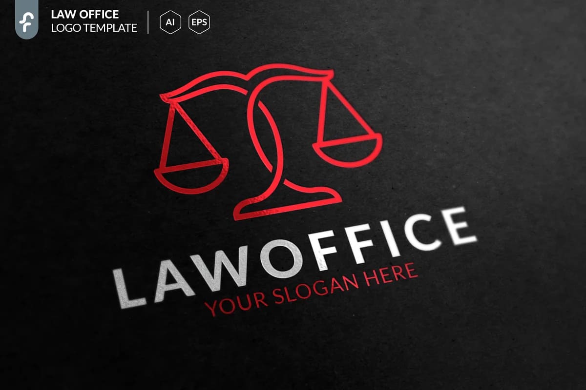 law office red logo on dark background.