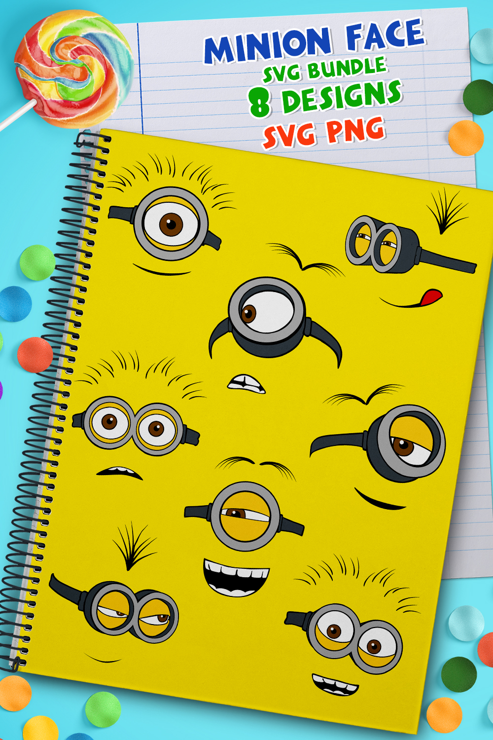Notepad cover page minion face.