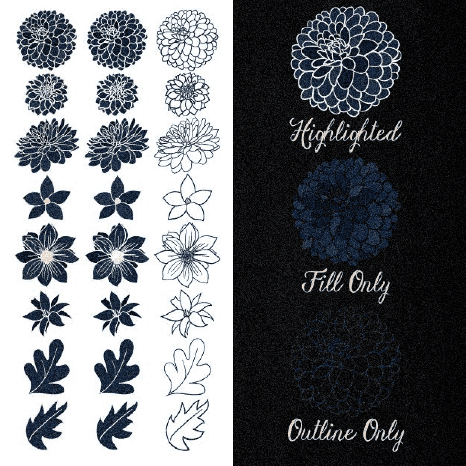 Navy & Pink Dahlia - Clipart - "Highlited And Other".