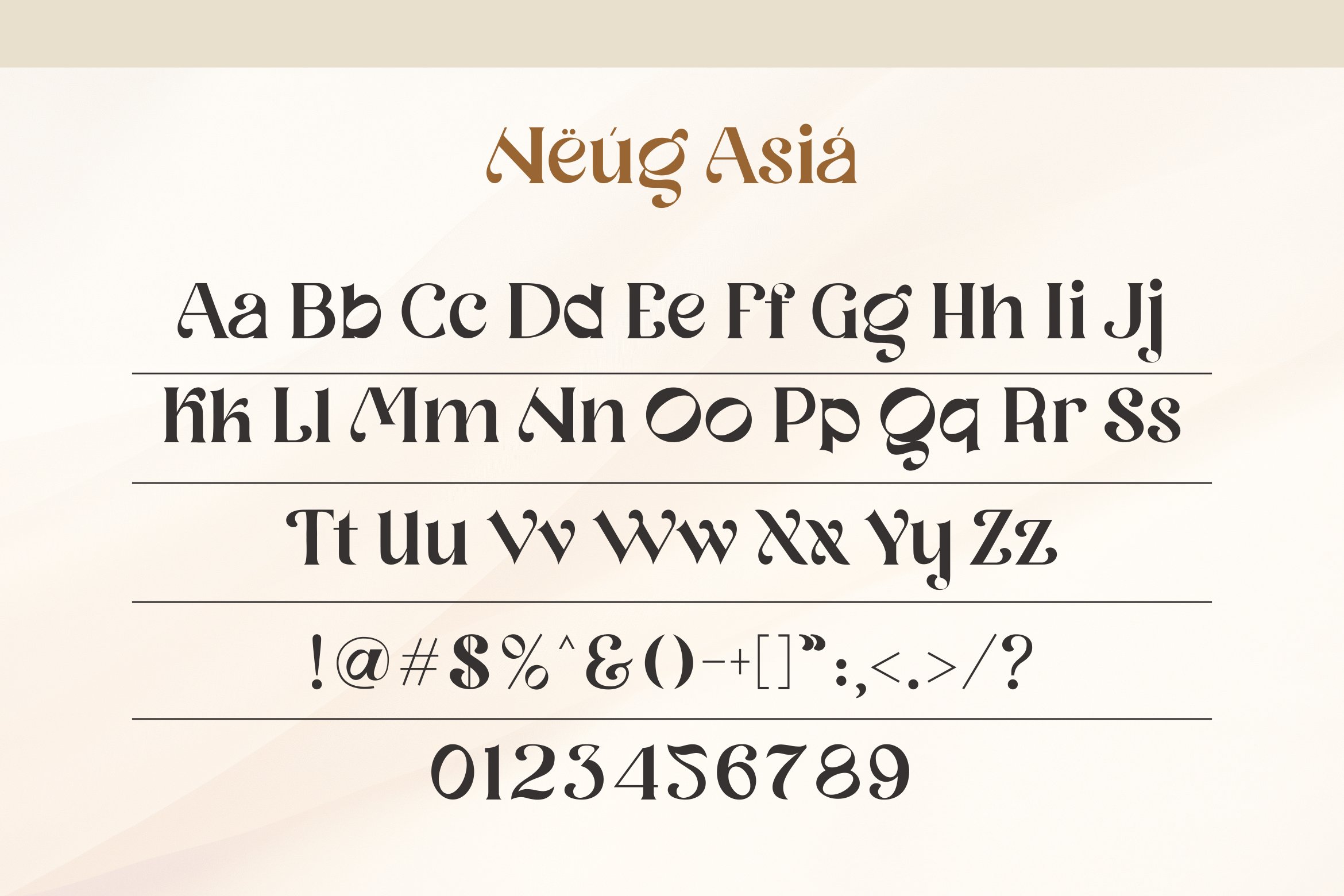 neug asia beautiful two styles font all symbols example.