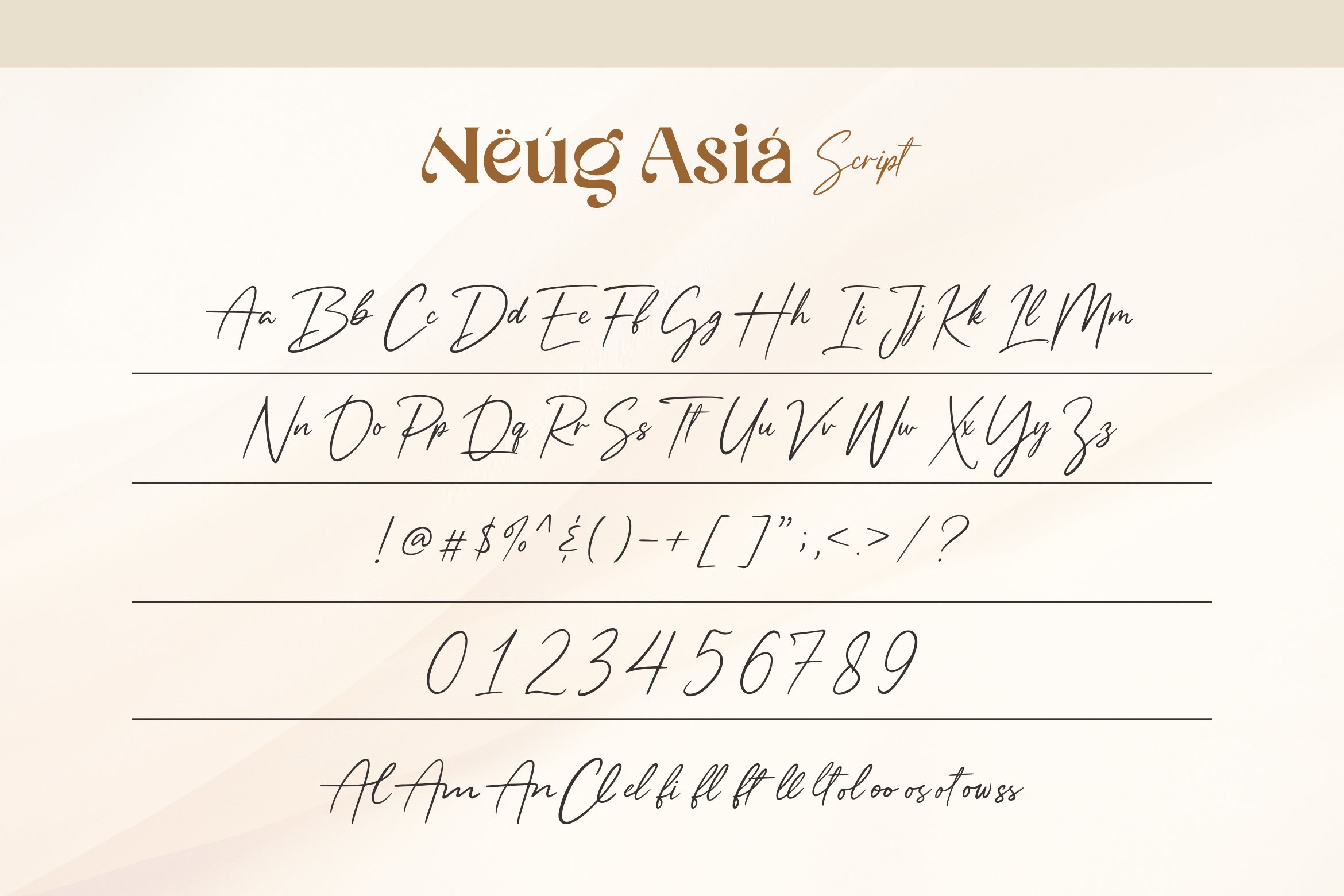 neug asia beautiful two styles font handwritten all symbols example.