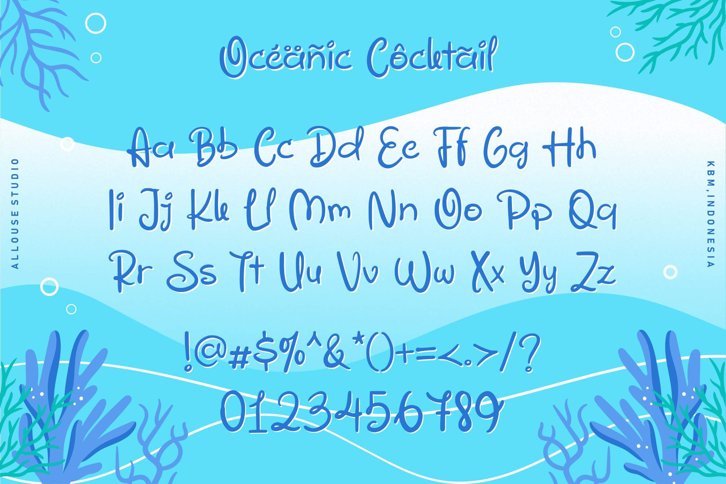 oceanic cocktail freestyle handwritten font all symbols example.