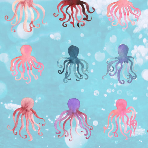 Octopus Watercolor Illustration |PNG & EPS Vector Clipart pinterest image.