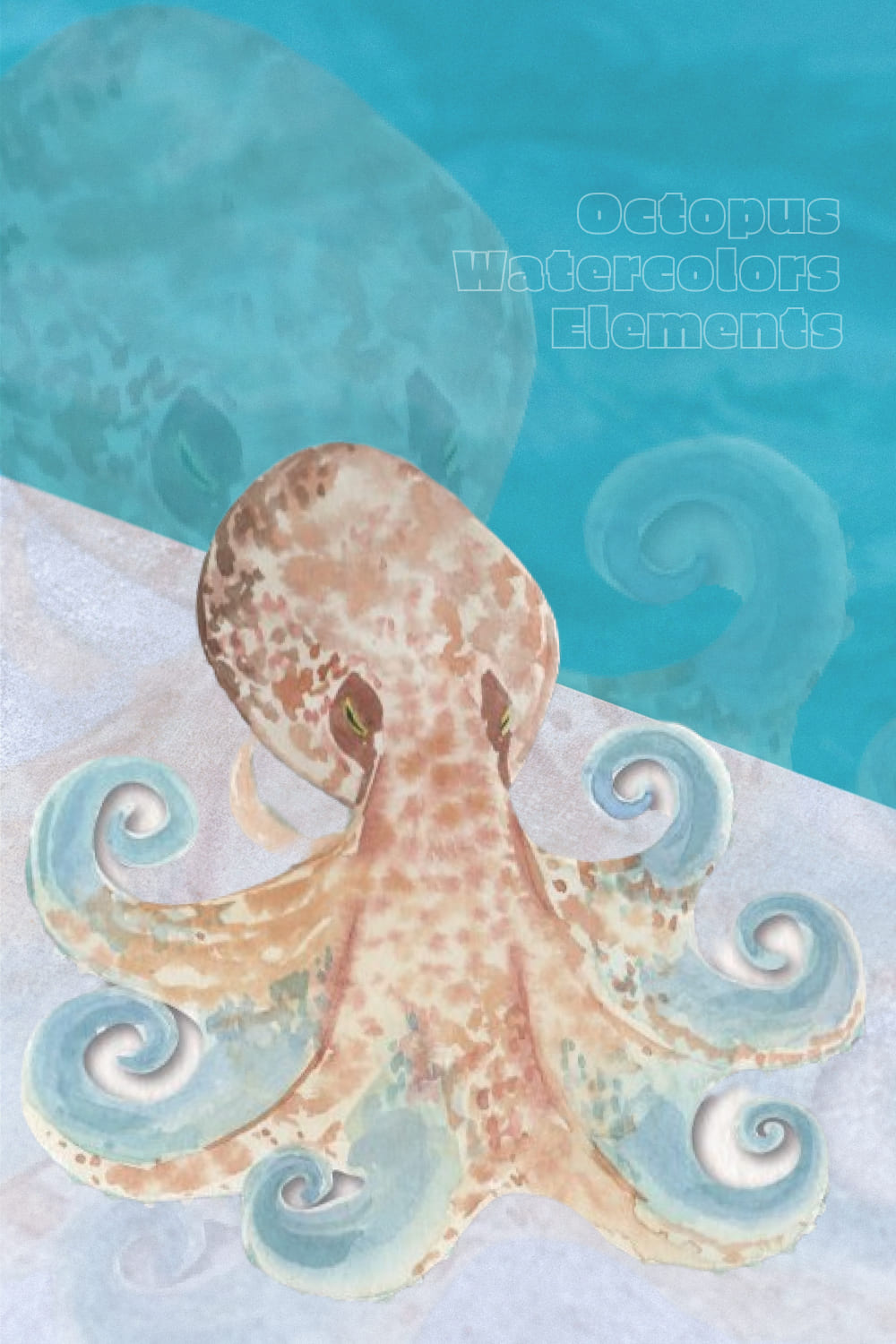 Octopus Watercolors Clipart Elements Tropical Ocean Sea pinterest image.