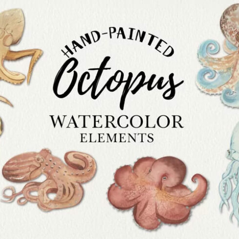 Octopus Watercolors Clipart Elements Tropical Ocean Sea facebook image.