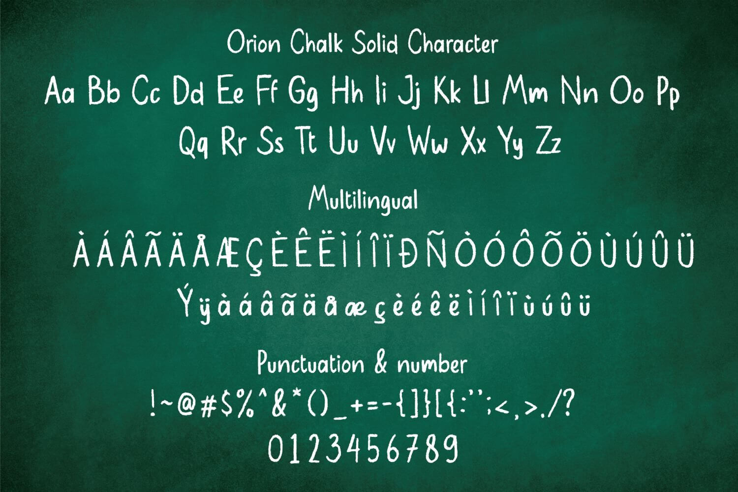 orion two styles condensed chalkboard font all symbols example.