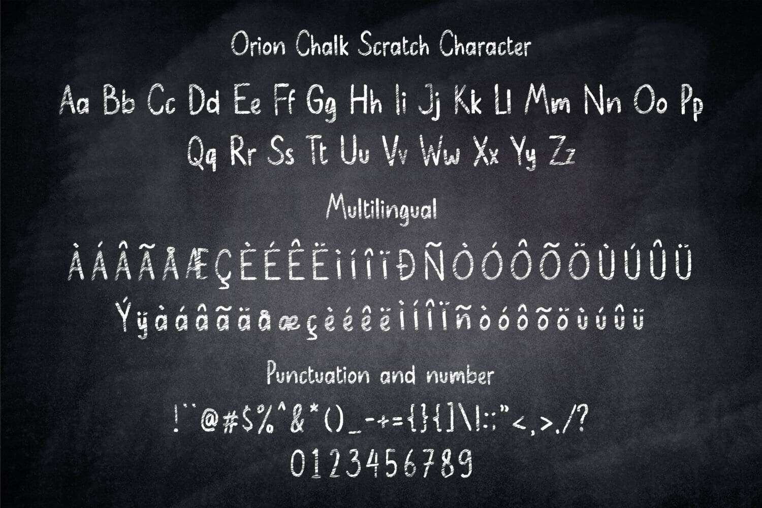 orion beautiful and stylish condensed chalkboard font all symbols example.