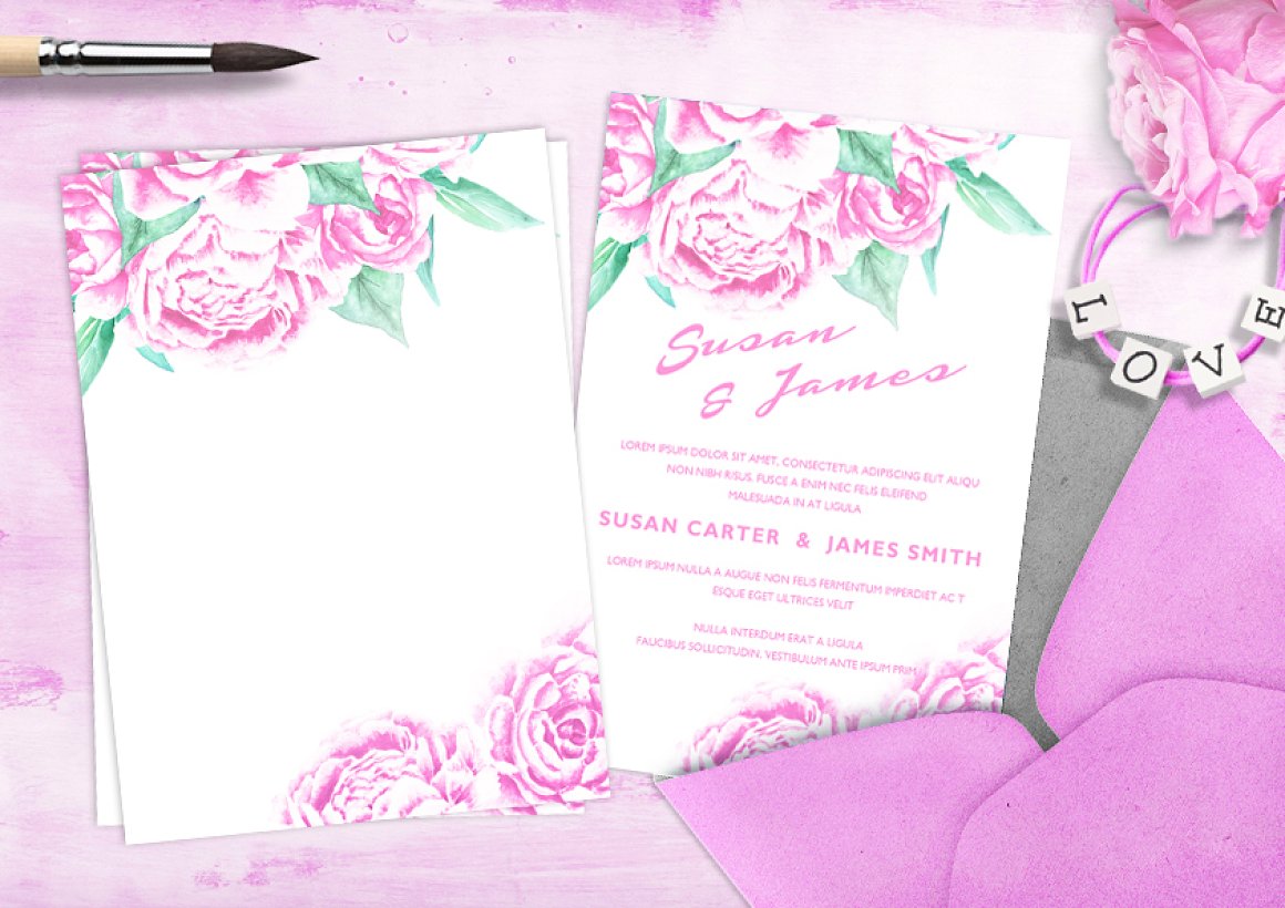 Wedding cards with pink flowers.