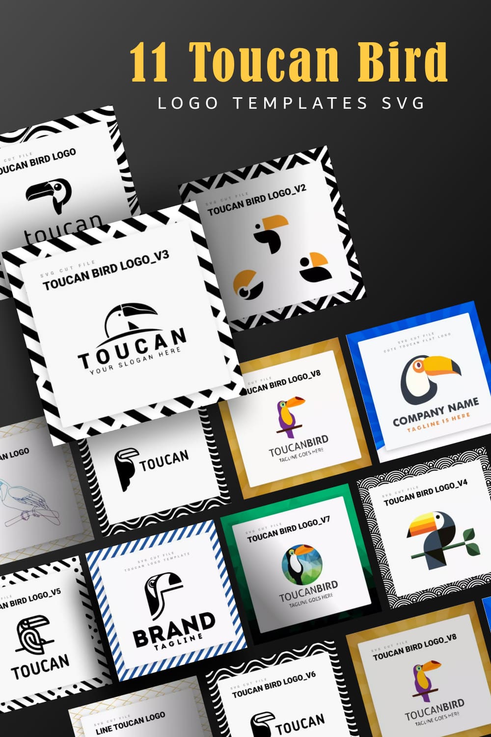 Bunch of business cards with different logos.