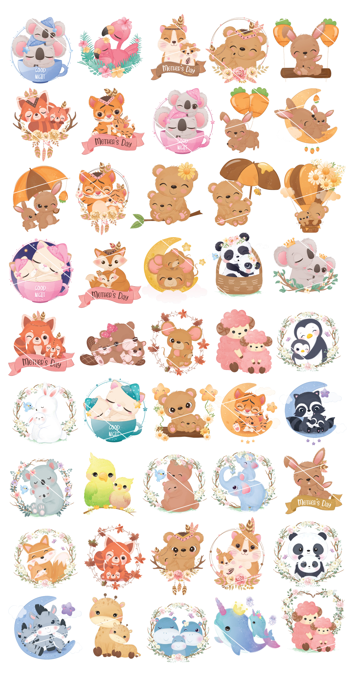 Baby & Mom Animal Clipart Bundle: 130 Items cover image.