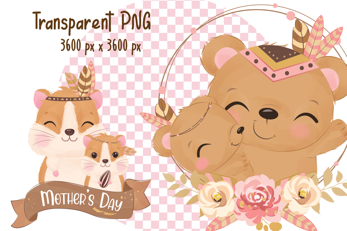 Baby & Mom Animal Clipart on transparent background.
