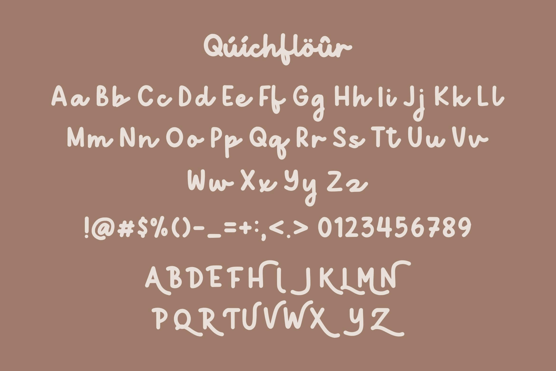 quichflour beautiful fat handwritten font all symbols example.