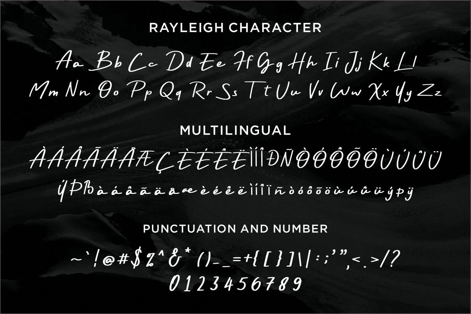 rayleigh amazing handwritten font all symbols example.