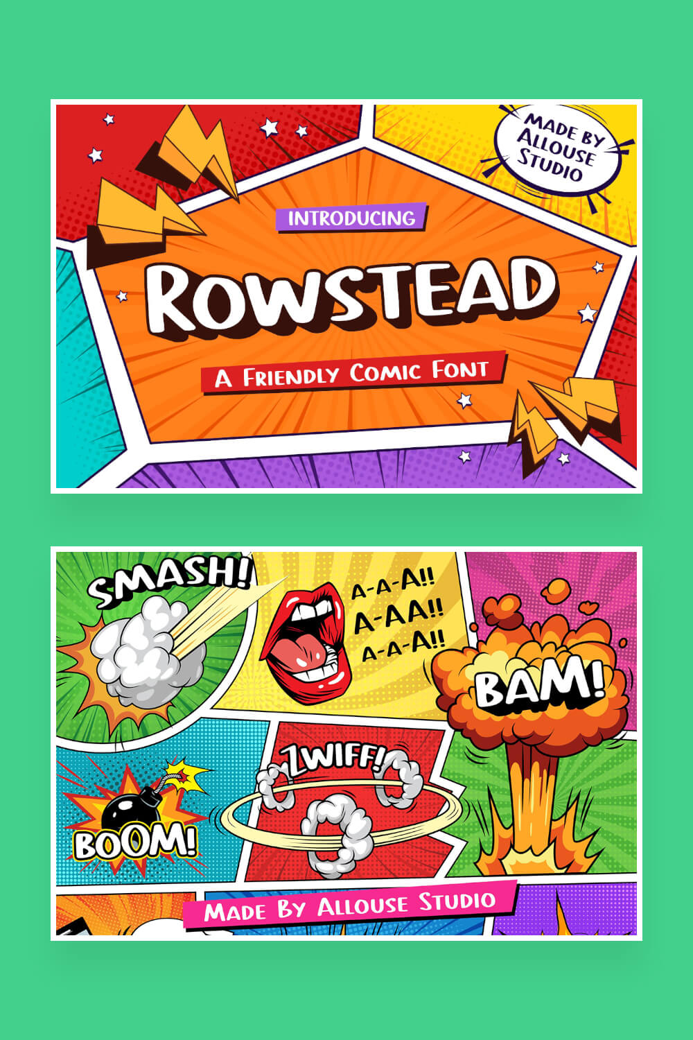 rowstead a friendly comic font pinterest image.