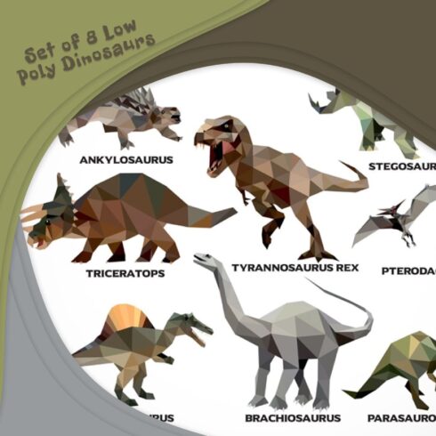 Set of 8 Low Poly Dinosaurs cover image.