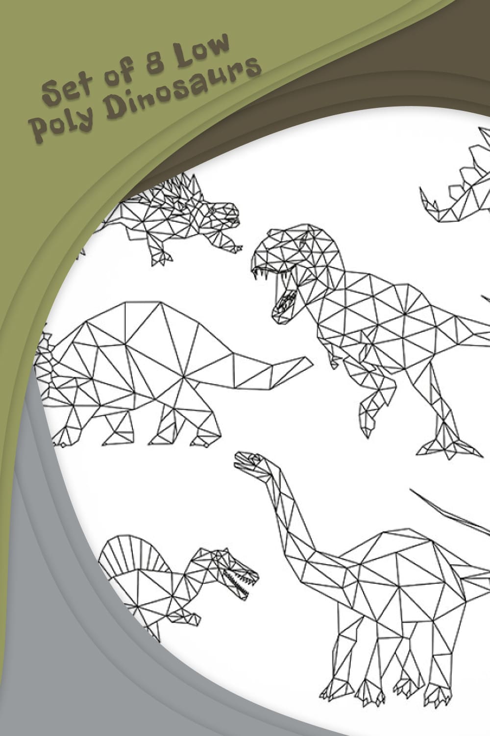 Set of 8 Low Poly Dinosaurs pinterest image.