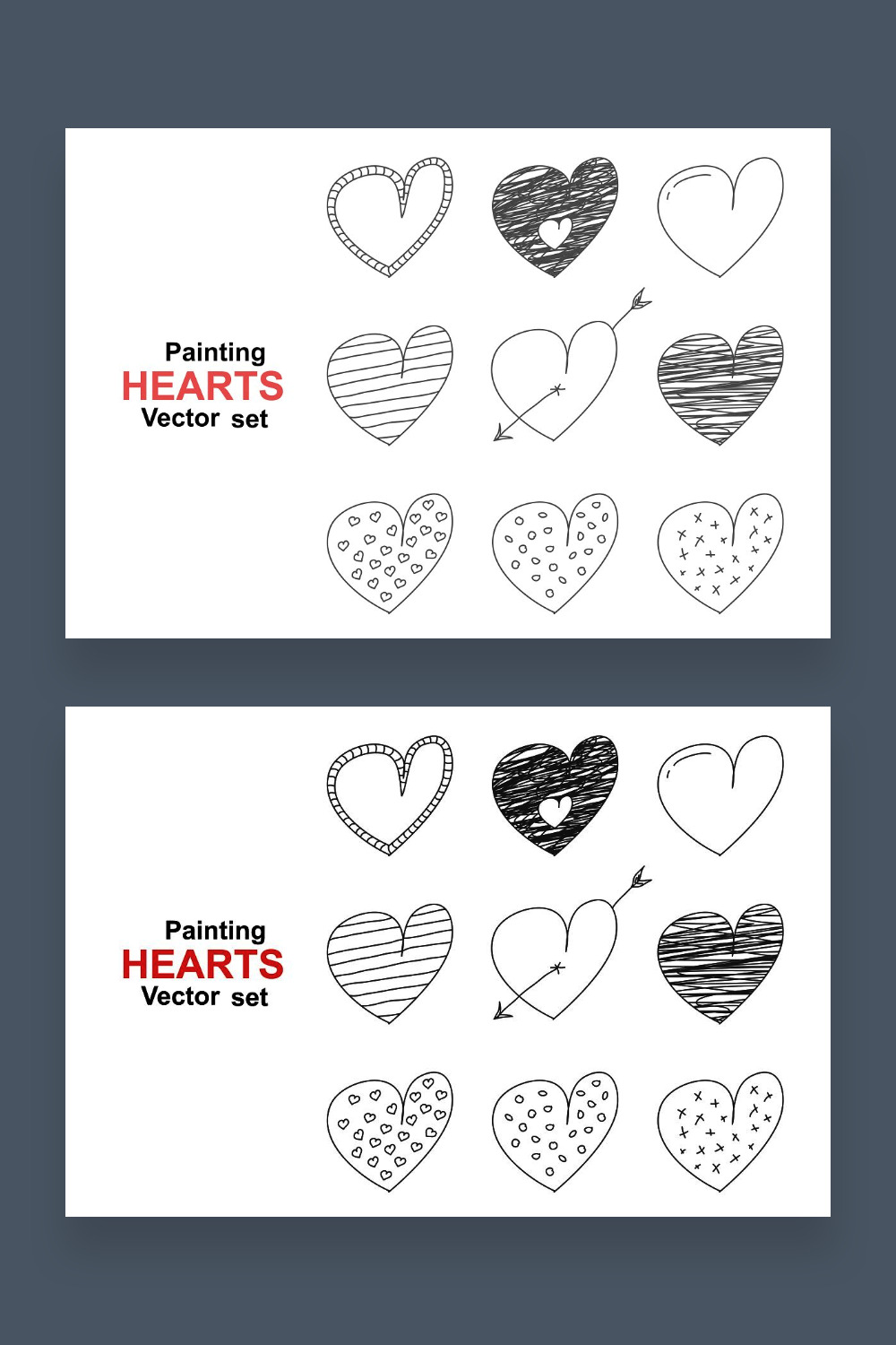 Set of hand drawn doodle hearts pinterest.