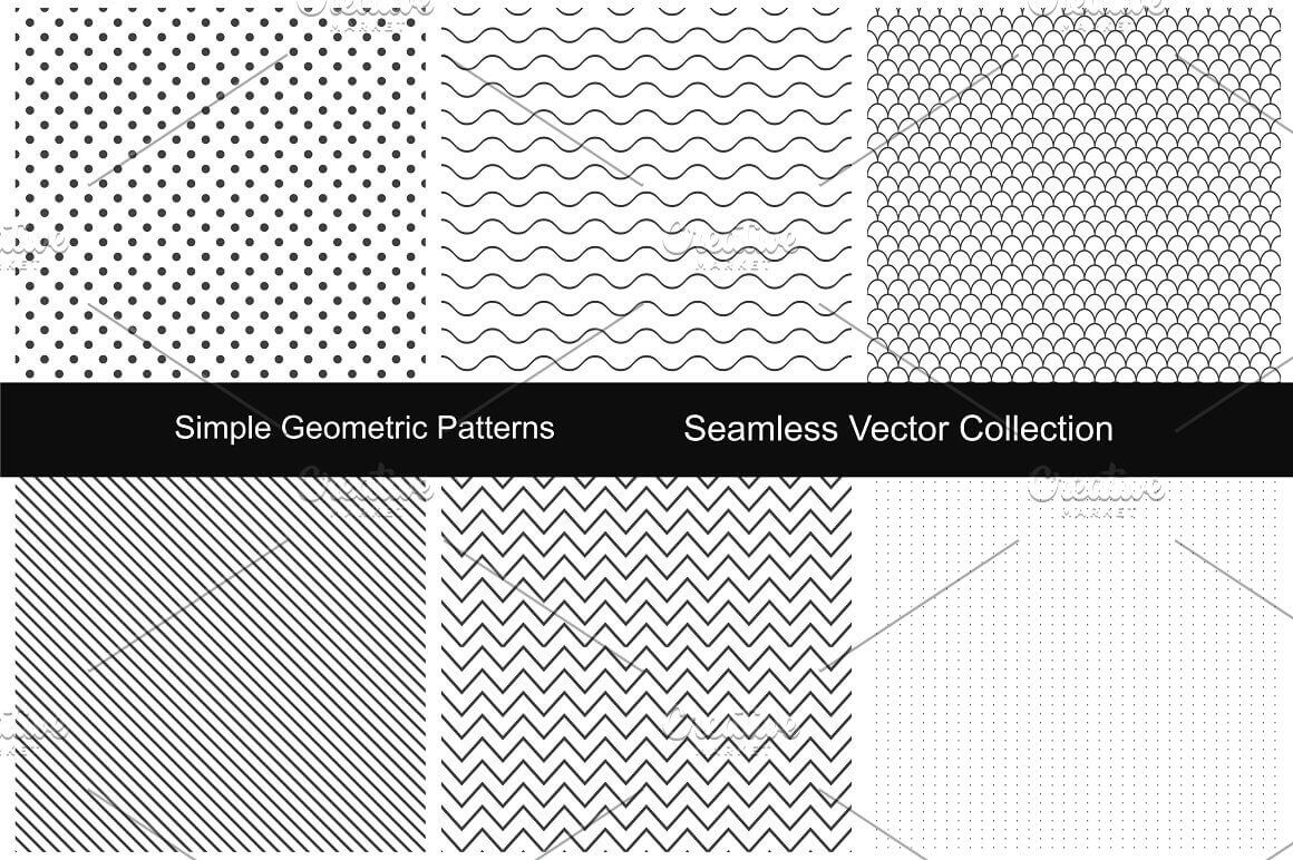 Simple set of seamless patterns in black color.