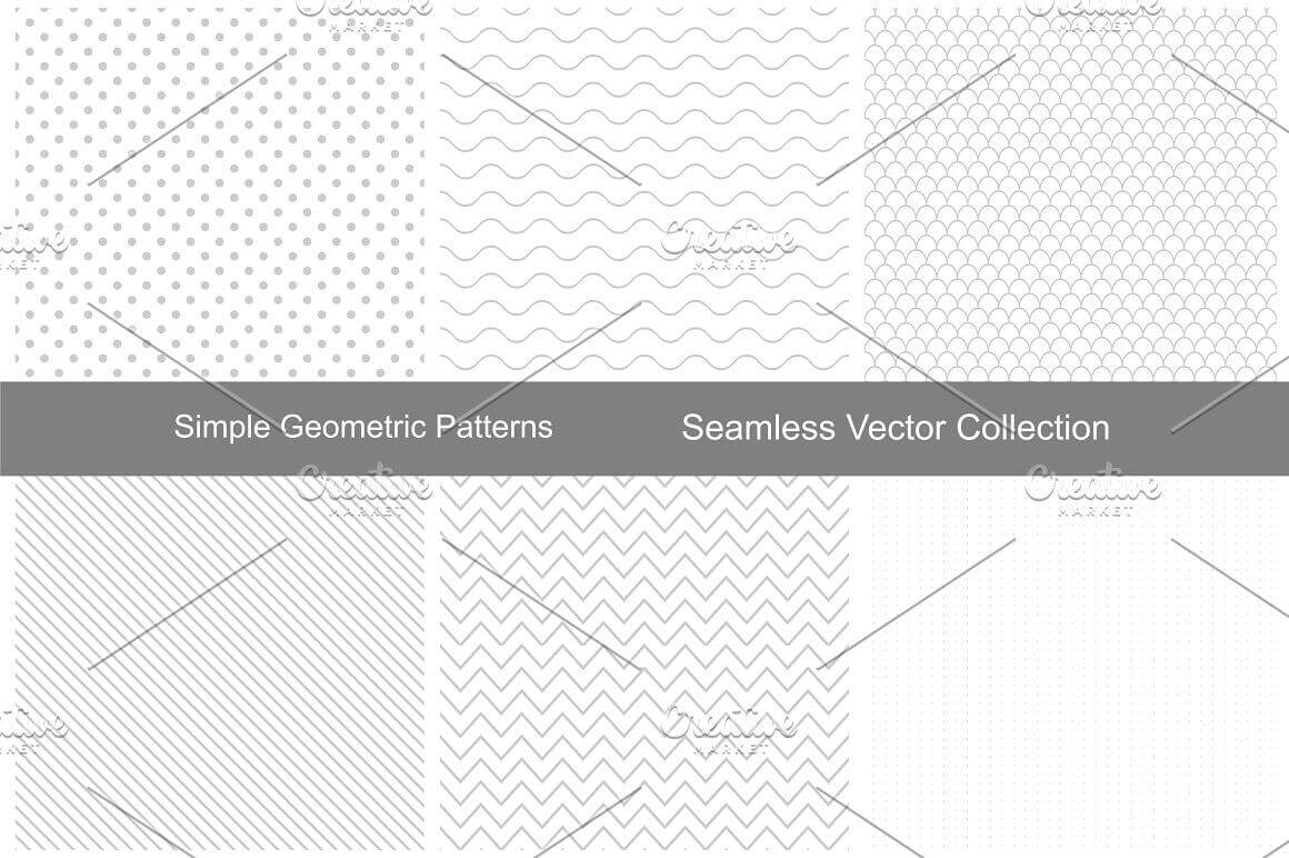 Simple set of seamless patterns in grey color.