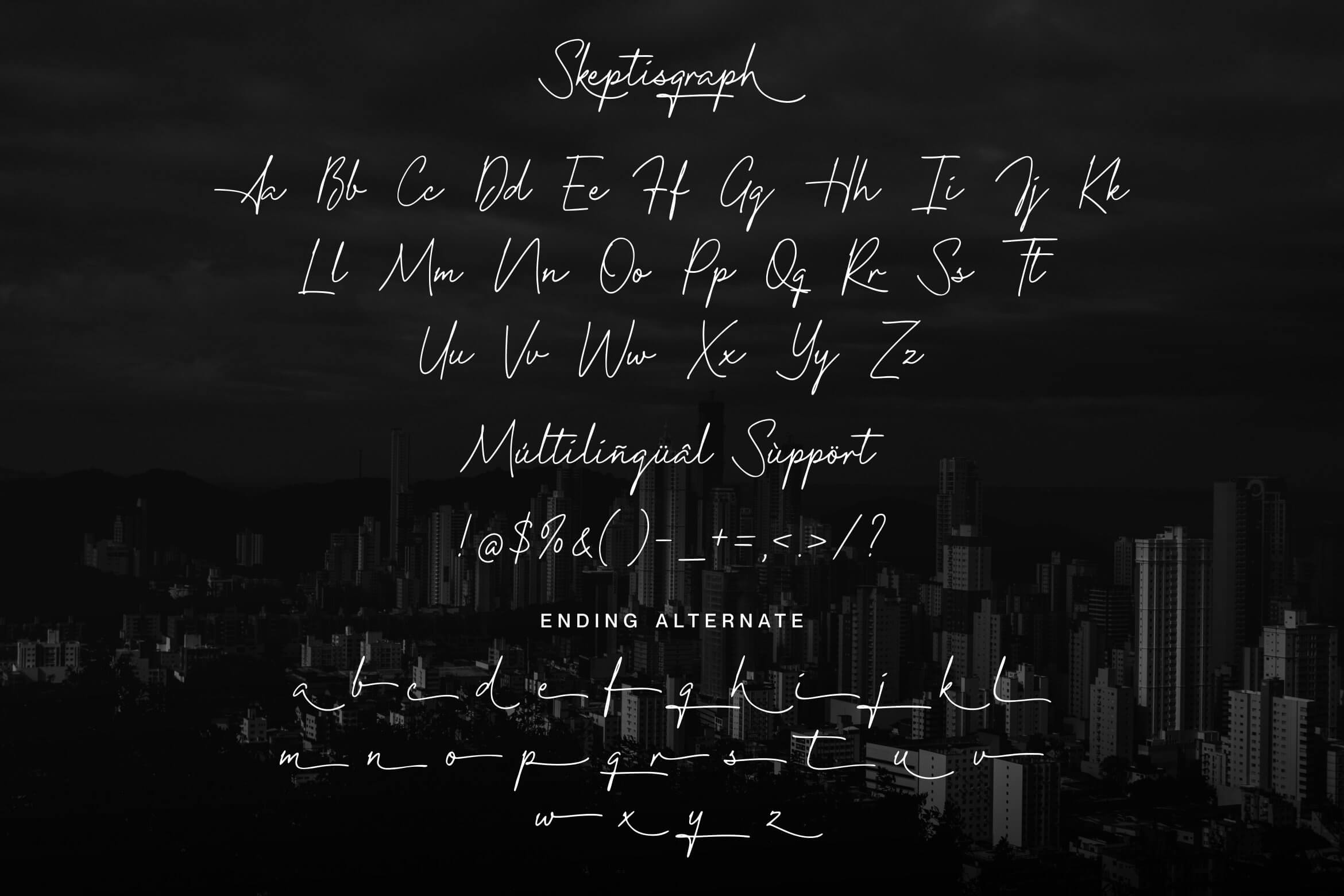 skeptisgraph a casual signature font all symbols example.