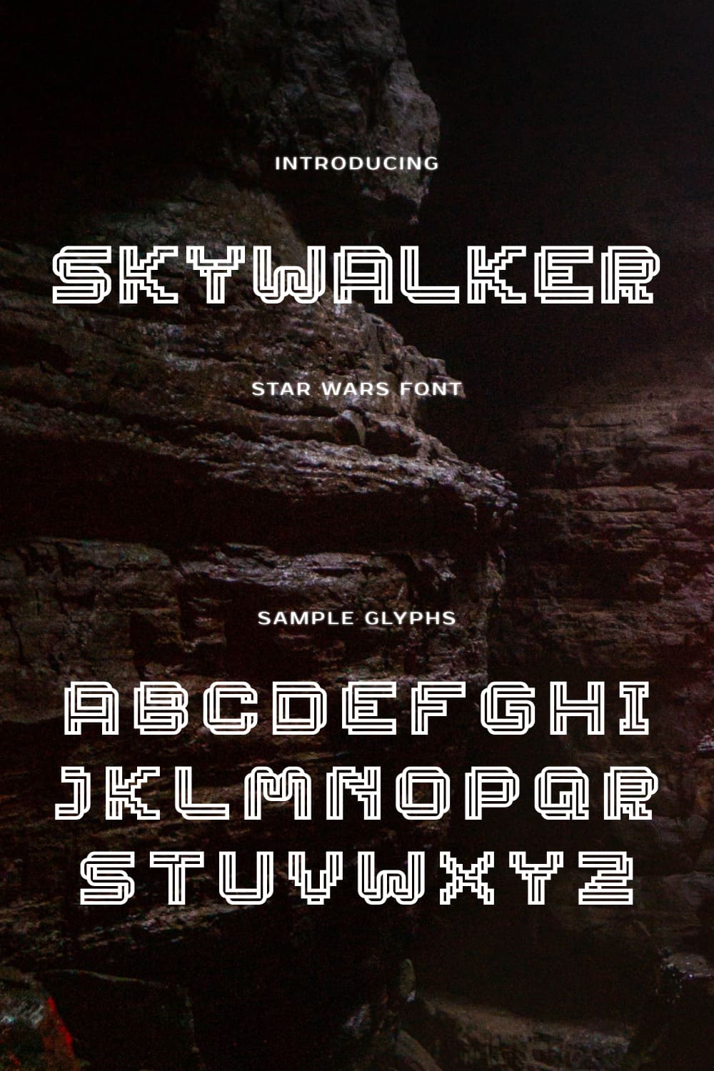 Skywalker star wars font Pinterest MasterBundles sample glyphs preview.