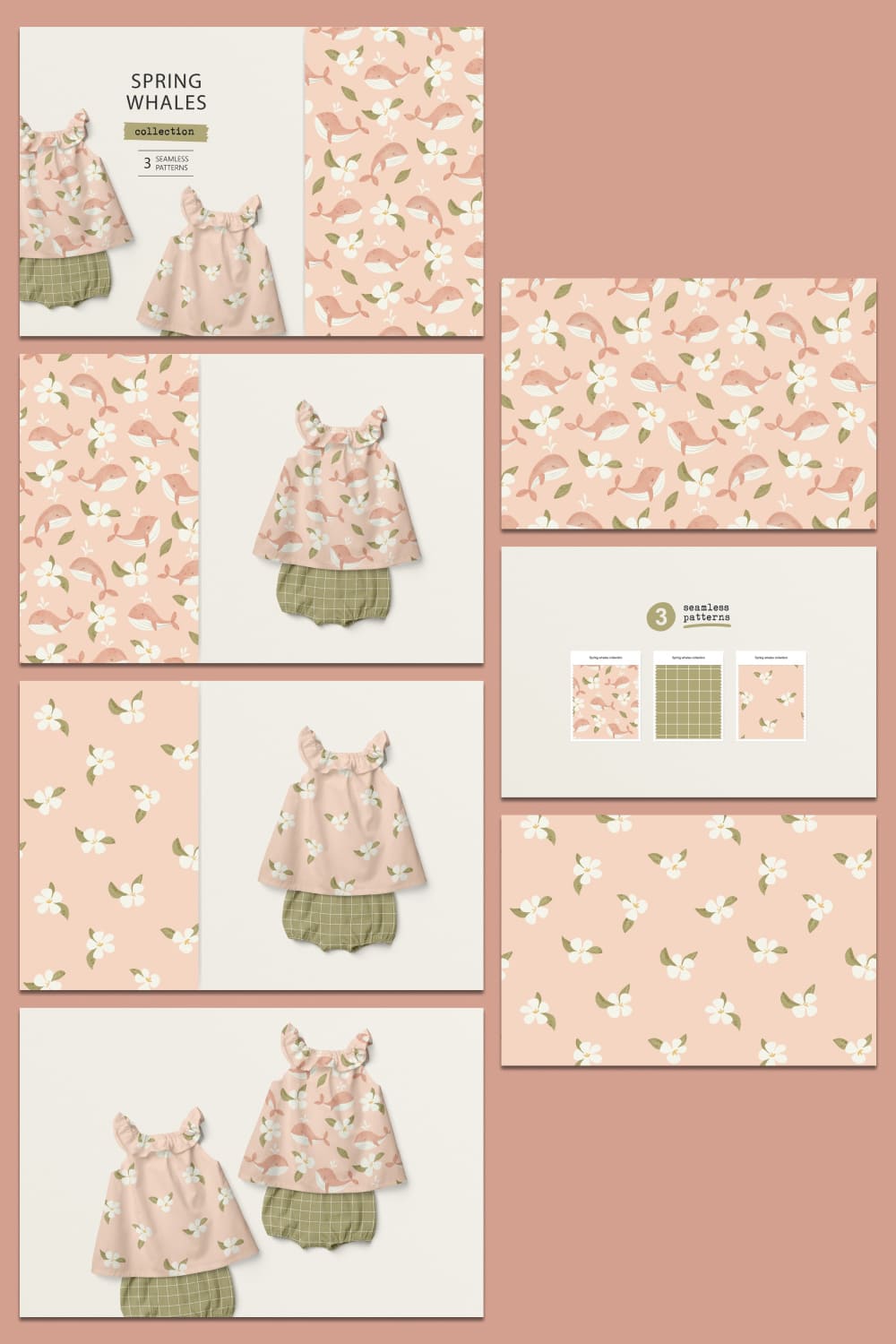 spring whales patterns collection.