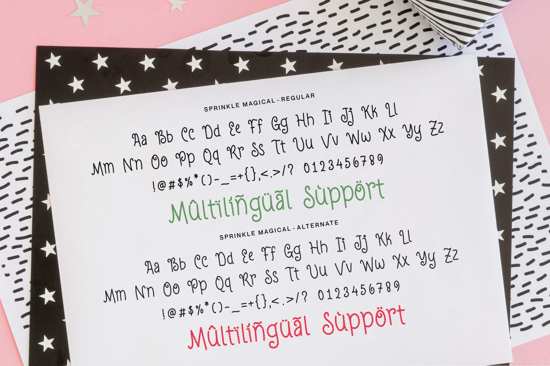 sprinkle magical two styles handwritten font all symbols example.