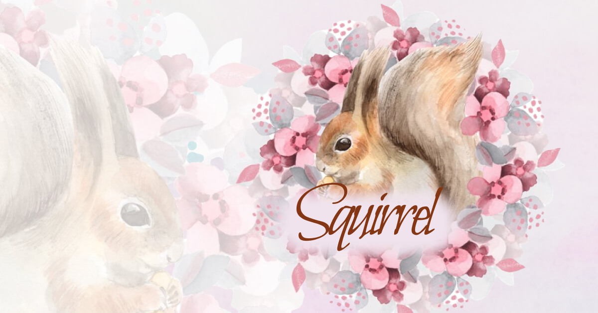 A painted squirrel in flowers with the inscription squirrel.