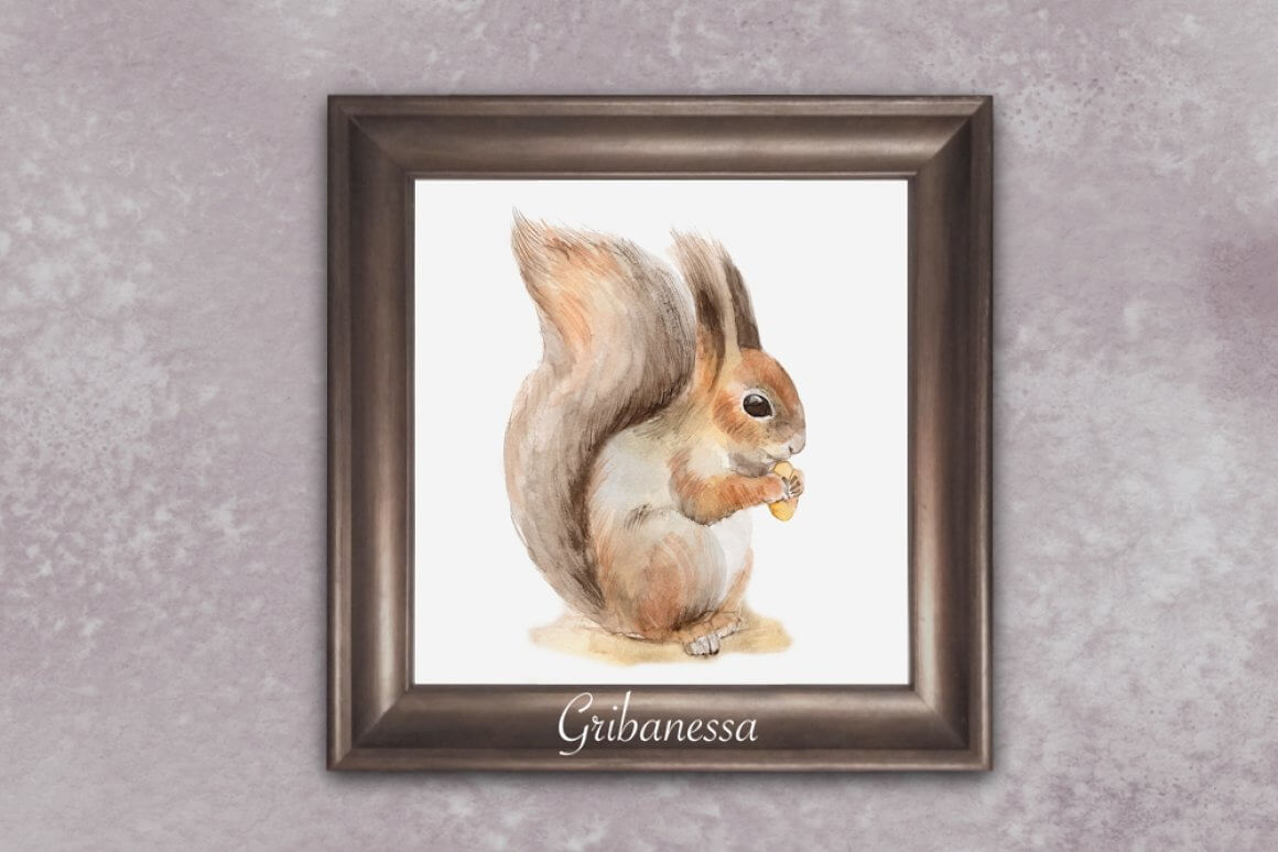  Painting "Squirrel" with a brown frame.