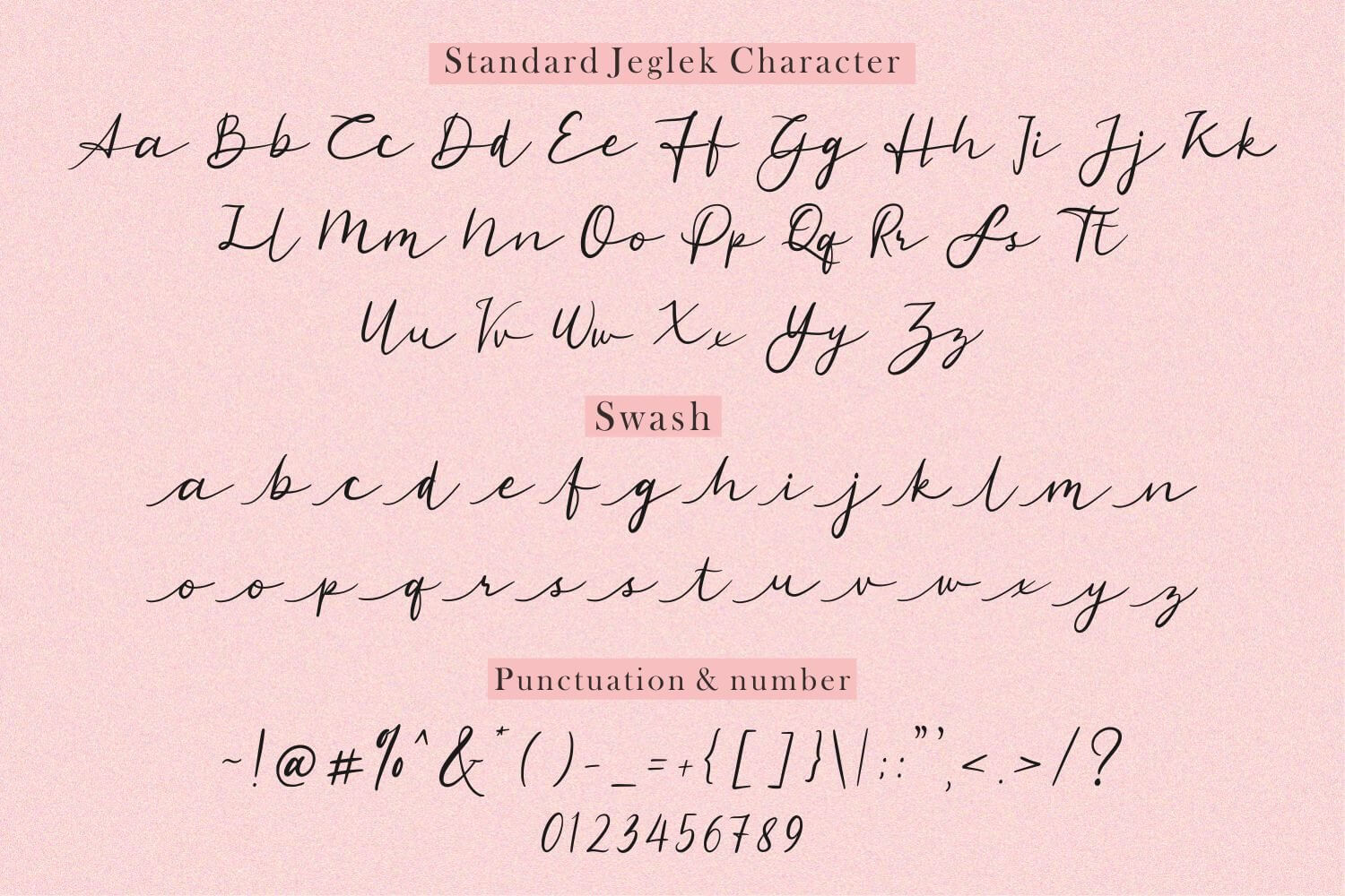 standard jeglek amazing script typeface font all symbols example.