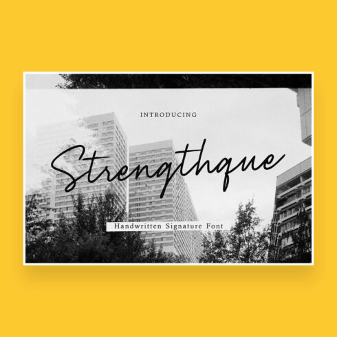 strengthque a handwritten signature font cover image.
