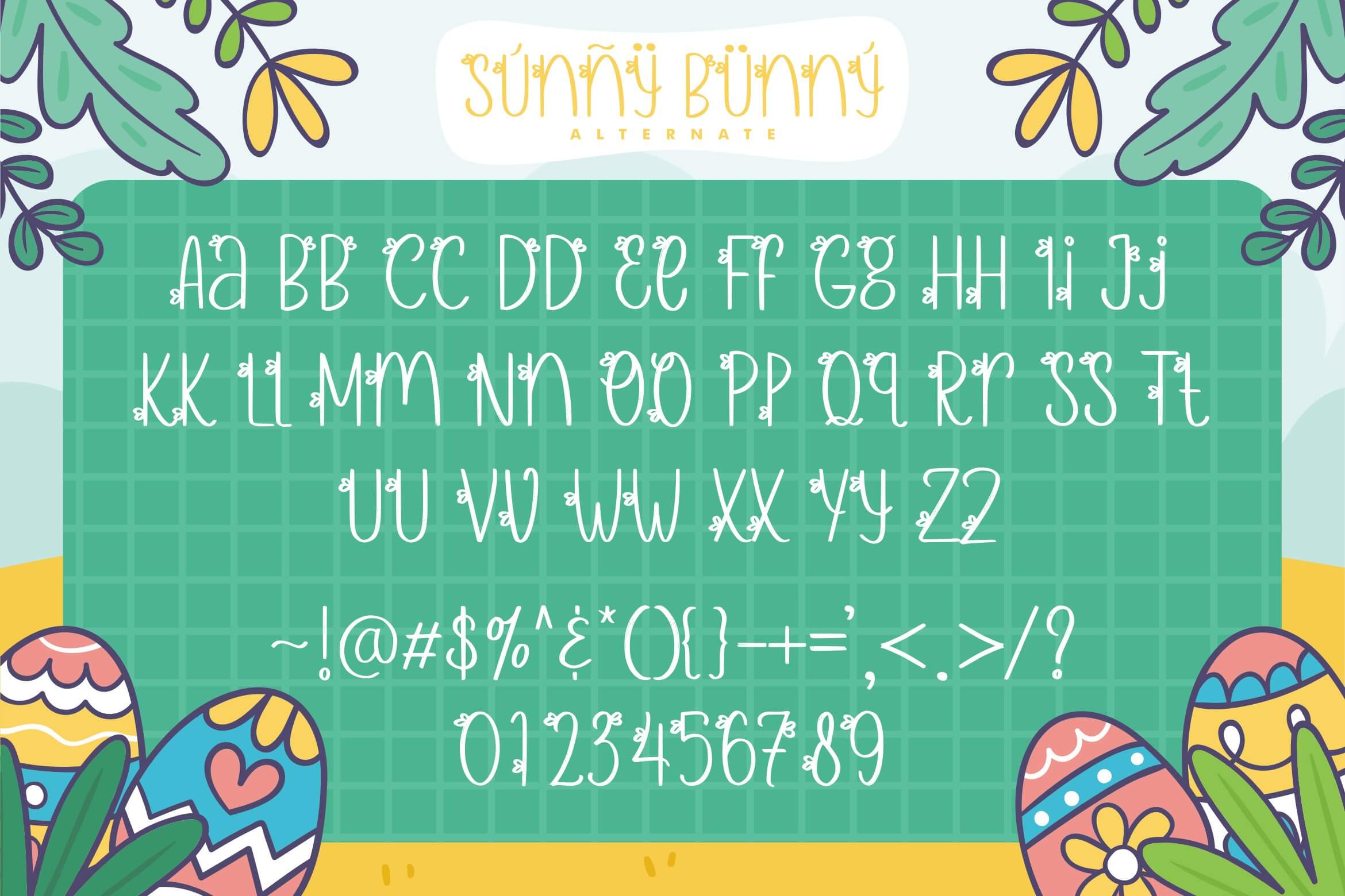 sunny bunny unique quirky handwritten font style2 all symbols example.